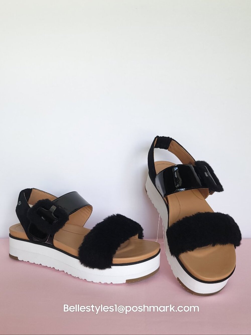 UGG Le Fluff Platform Slingback Sandals- Women’s Size 9.5. Black color ⭐